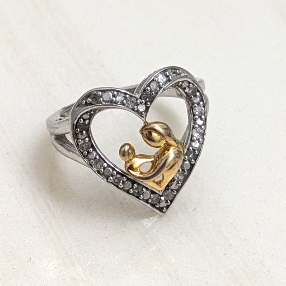Beautiful Mother & Child 925 Sterling Silver Vermeil  Ring
